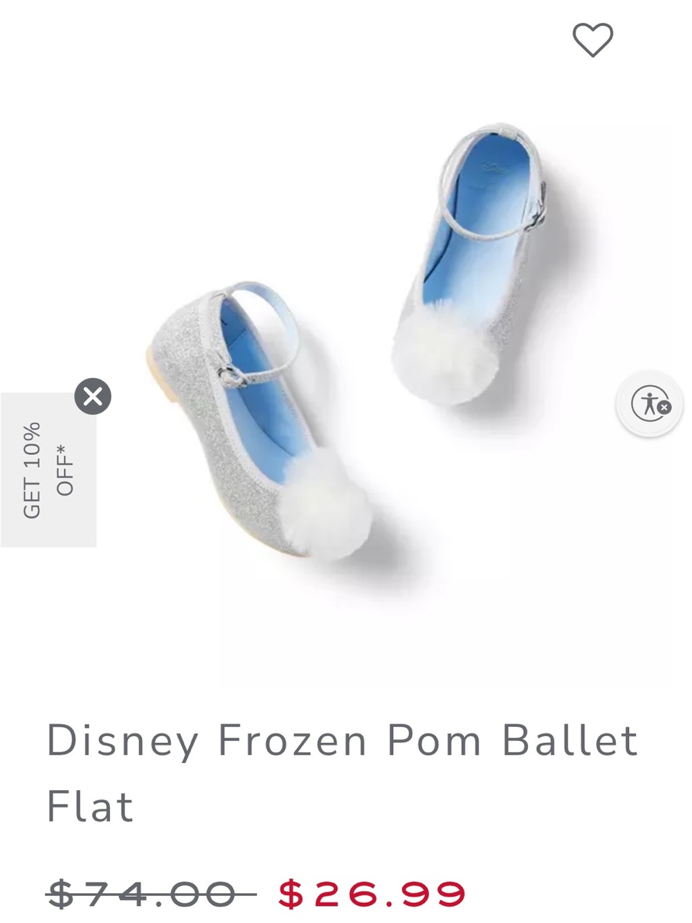 Disney Janie and Jack Frozen Elsa Silver Glitter Pom Ballet Flats Ankle Strap 6